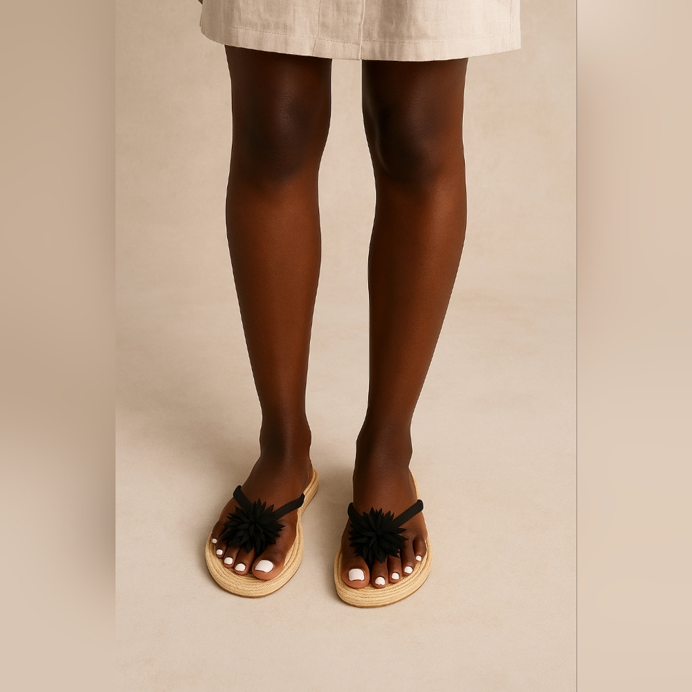 Black Floral Women's Sandals - Picture 2 of 8